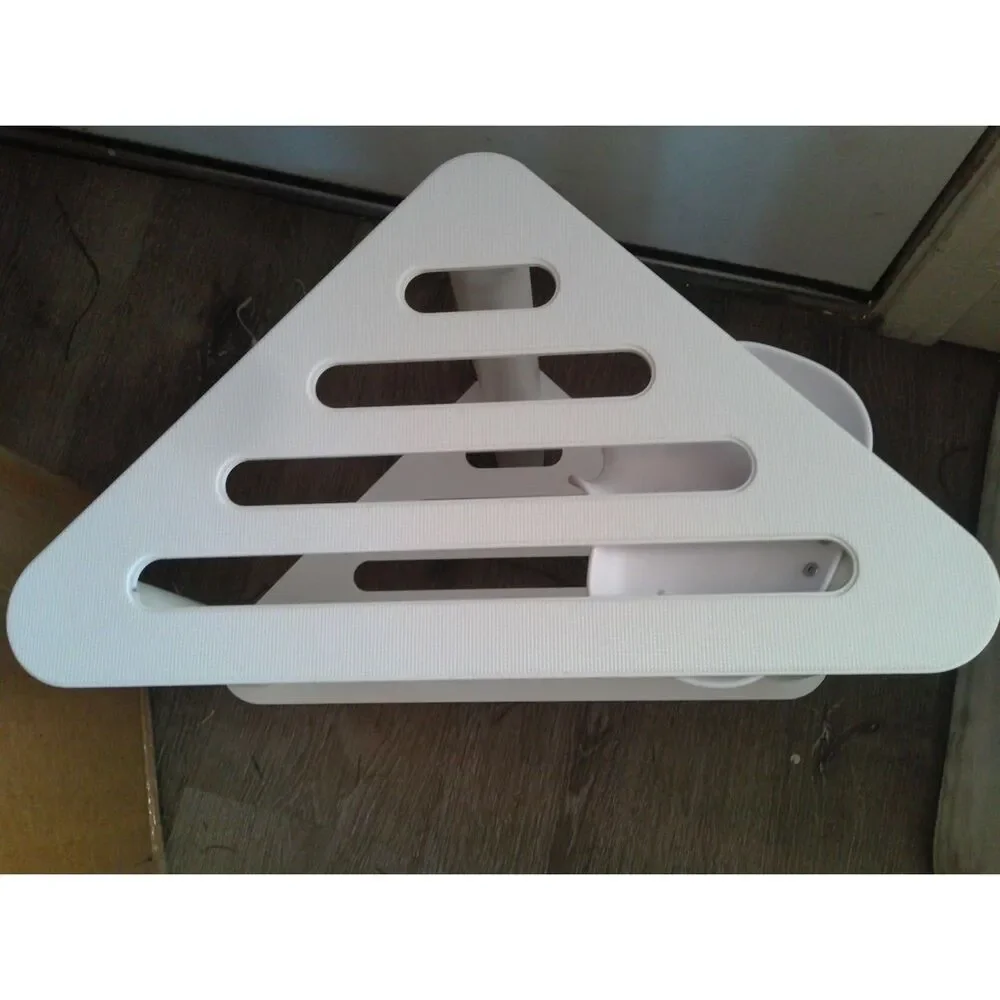 White Metal Corner Shower Foot Stool with Shelf & Soap Box